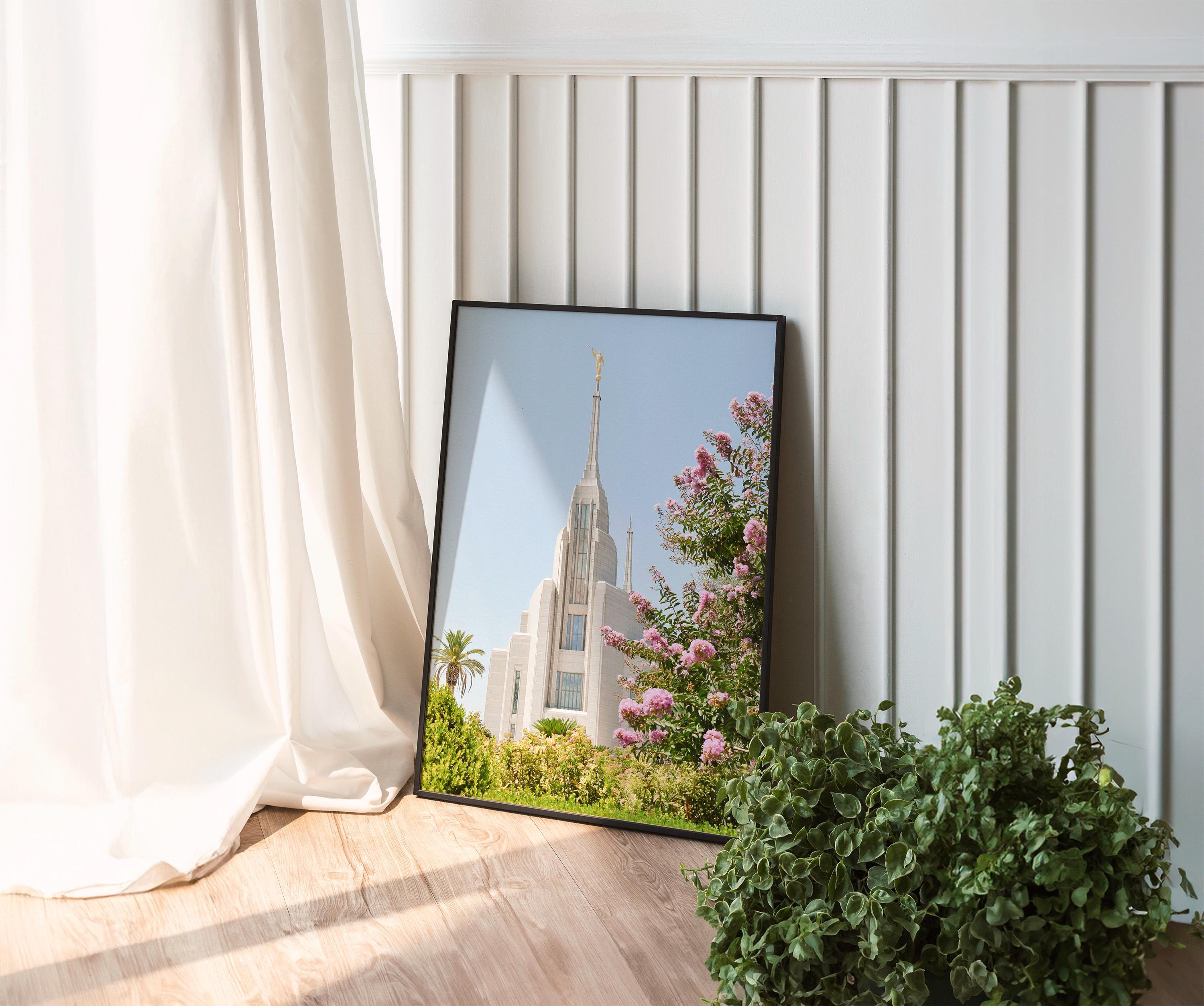 Pink Flowers at the Rome Italy Temple Print
