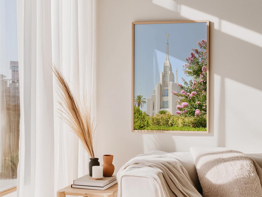 Pink Flowers at the Rome Italy Temple Print