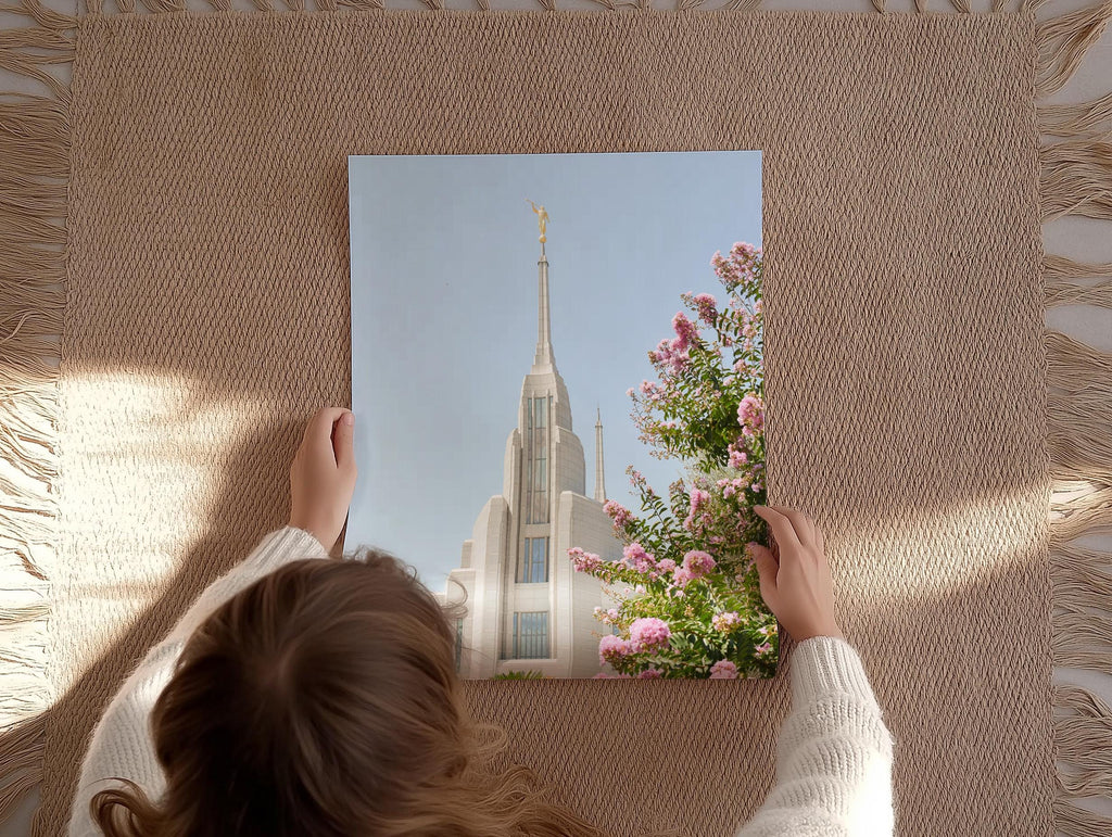 Pink Flowers at the Rome Italy Temple Print