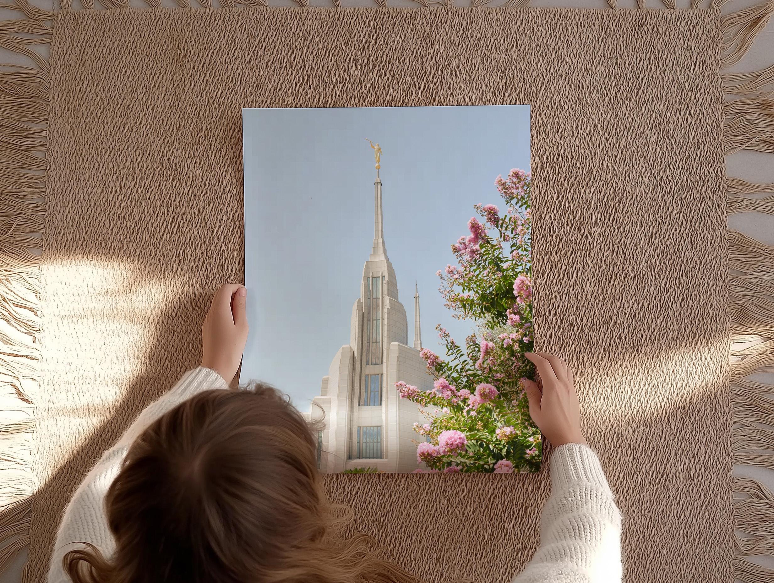 Pink Flowers at the Rome Italy Temple Print