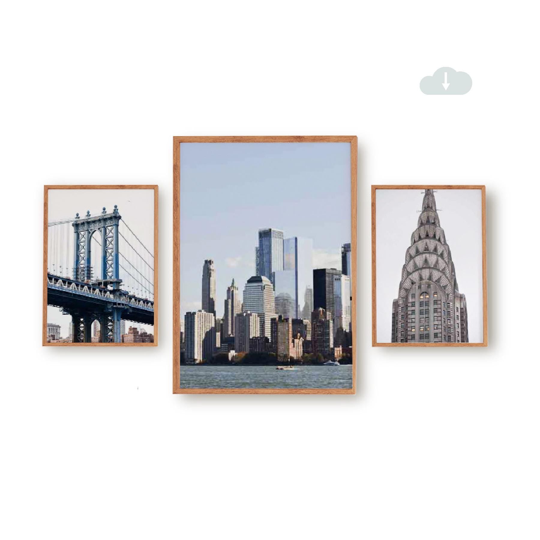 Set of 3 Travel Prints - New York Iconic Buildings and Bridge - Digital Download